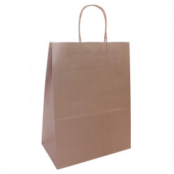 Sac kraft shopping Rose Poudré intérieur blanc et poignées torsadées