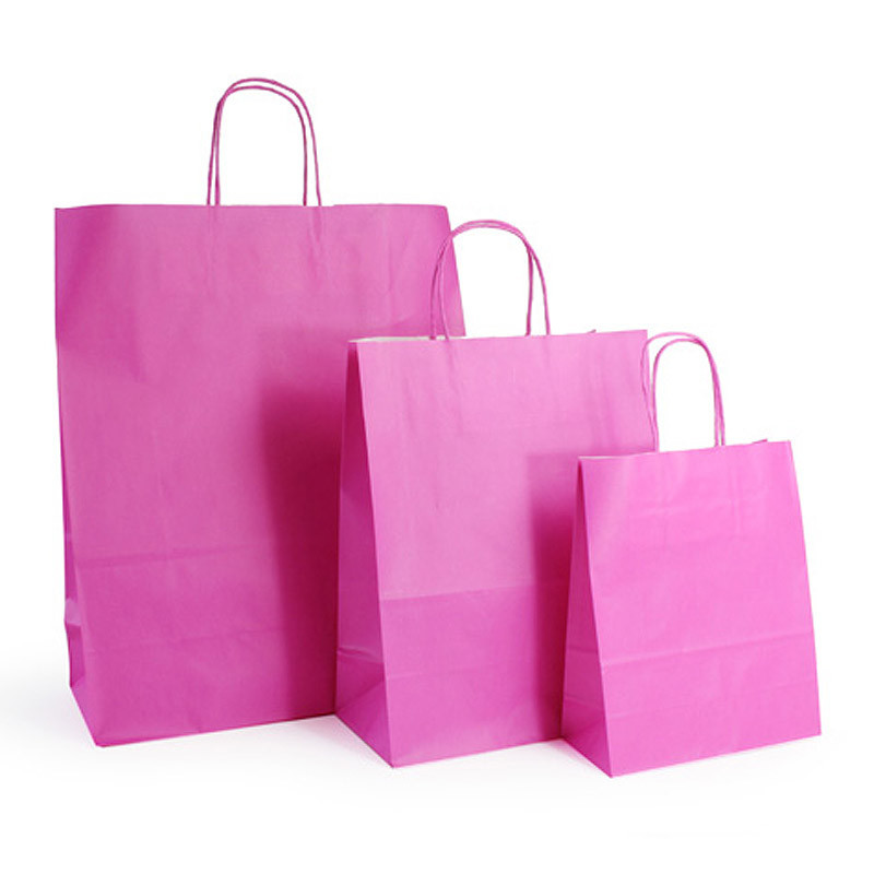 Sac kraft shopping Rose intérieur blanc et poignées torsadées