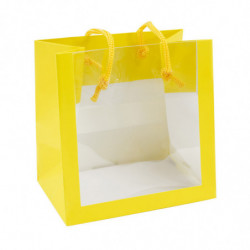 Sac avec fenêtre transparente coloris jaune avec poignées cordelettes - EMBAL PLUS
