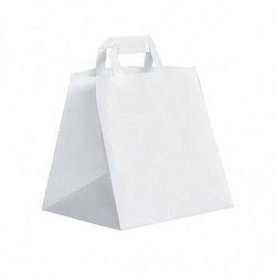 Sac fin en kraft blanc 80g avec poignées plates blanches assorties T1 - EMBAL PLUS