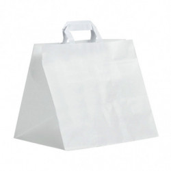 Sac fin en kraft blanc 80g avec poignées plates blanches assorties T2 - EMBAL PLUS