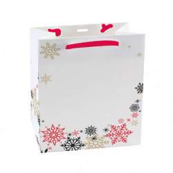 Sac cabas blanc personnalisable motif flocons à poignées cordelettes