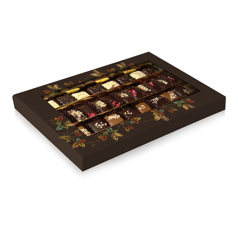 Boîte plate chocolat & cabosses - Fenêtre transparente personnalisable - EMBAL PLUS