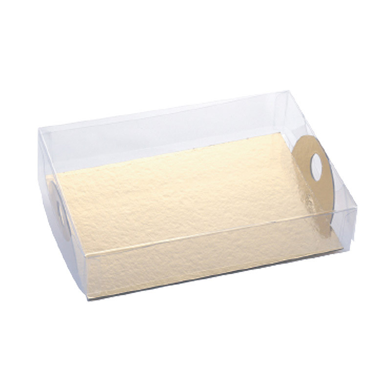 Boîte PVC transparent alimentaire personnalisable avec plateau or - EMBAL PLUS