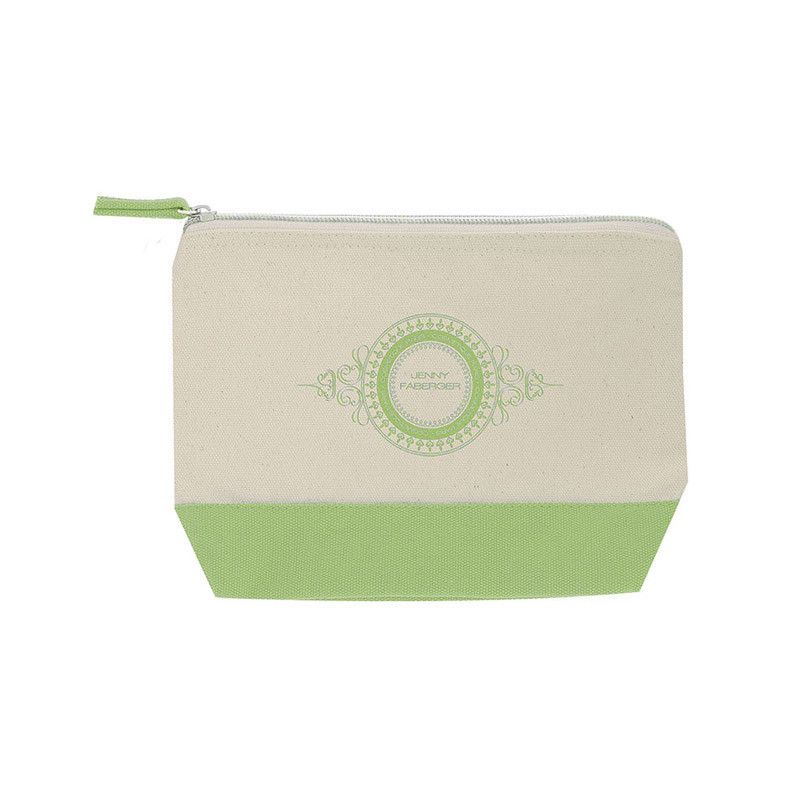 Petite trousse de toilette blanche et verte en coton - Pochette zippée réutilisable - EMBAL PLUS Petite trousse de toilette blanche et verte en coton - Pochette zippée réutilisable - EMBAL PLUS